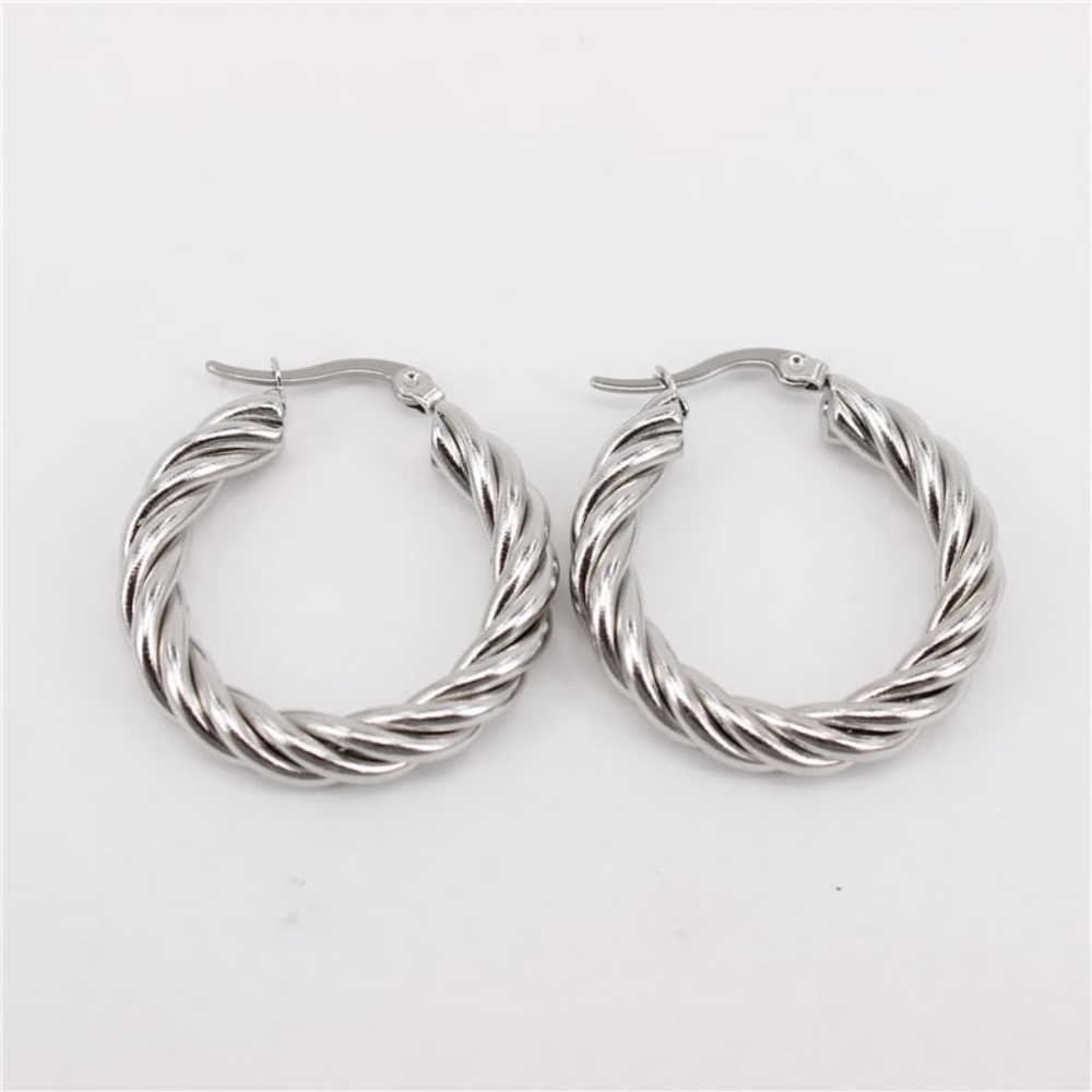 Silver Chunky Twist Hoop Earrings